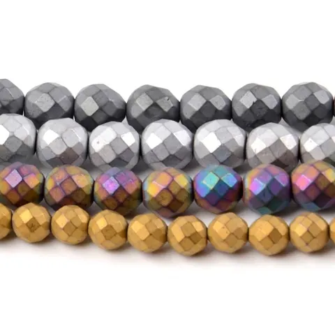 Matte Faceted Hematite Beads Loose Strand Electroplated Rainbow Gold Silver Black Stone Spacer Beads For DIY Jewelry Making Accessories