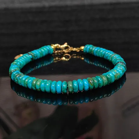 Minimalist Handmade Stone Disc Bead Bracelet Alloy Golden Lobster Clasp Adjustable Turquoise Color Hand String Women Men Jewelry