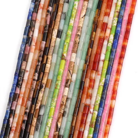 Natural Stone Cylinder Loose Beads 4x2mm Tube Column Beads For DIY Jewelry Making Bracelet Necklace Accessories Handcraft Gemstone Beads