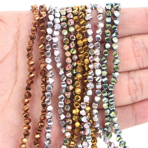 Electroplated Hematite Beads Faceted Twisted Square Stone Spacer Beads For DIY Bracelet Necklace Jewelry Making