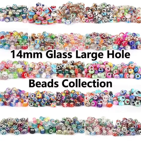 14mm Lampwork Glass Large Hole Beads Mixed Styles European Charm Beads For DIY Snake Chain Bracelet Jewelry Making Accessories