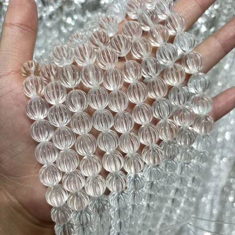 Cuentas de Calabaza de Cristal de Roca Natural de Brasil Cuarzo Transparente Cuentas Sueltas Talladas para Joyería DIY