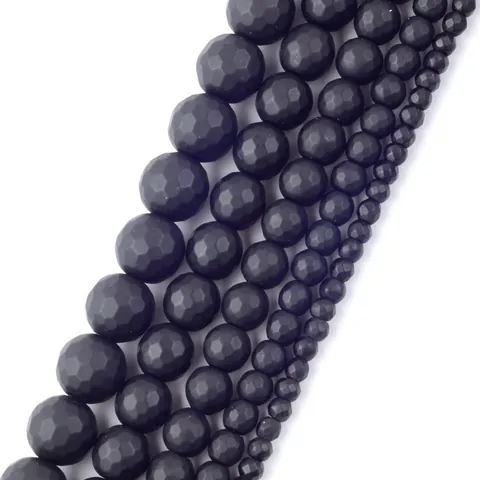 Faceted Matte Black Stone Round Loose Beads For DIY Jewelry Making Bracelet Necklace Handmade Semi-finished Accessories Material