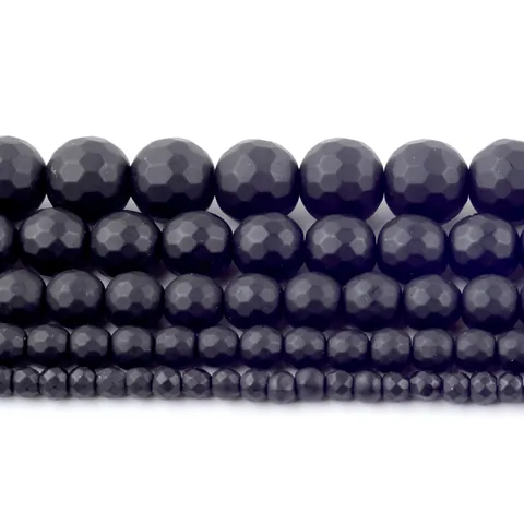 Faceted Matte Black Stone Round Loose Beads For DIY Jewelry Making Bracelet Necklace Handmade Semi-finished Accessories Material