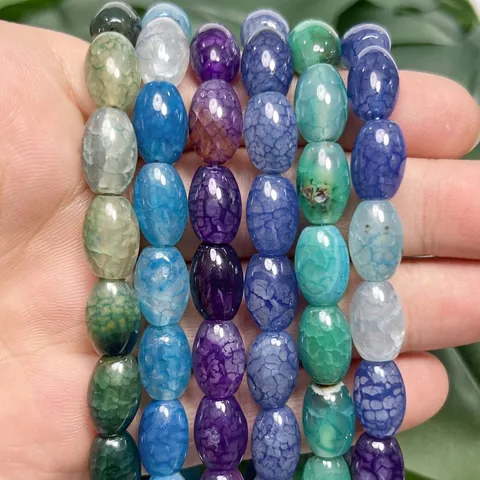 Natural Dragon Vein Agate Oval Beads Rice Shape Stone Loose Beads For DIY Jewelry Making Bracelet Necklace Accessories