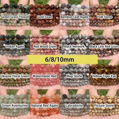 Natural Stone Diamond Cut Faceted Loose Beads For DIY Jewelry Making Rose Quartz Tiger Eye Agate Gemstone Beads Accessory