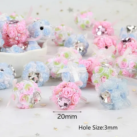 Handmade Polymer Clay Rose Flower Beads With Heart Rhinestone Artificial Pearl Ribbon Bow For DIY Jewelry Making Phone Chain Beaded Pen Accessories