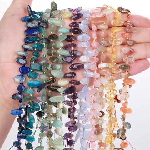 Cuentas de Fragmentos de Piedra de Cristal Naturales Irregulares con Perforación Lateral para Fabricación de Joyas DIY