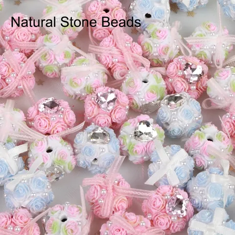 Handmade Polymer Clay Rose Flower Beads With Heart Rhinestone Artificial Pearl Ribbon Bow For DIY Jewelry Making Phone Chain Beaded Pen Accessories