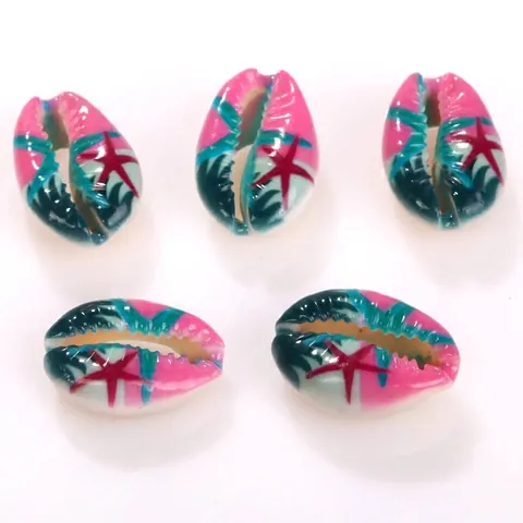 Natural Colorful Printed Cowrie Shell Beads For DIY Jewelry Making Bohemian Tribal Patterned Sea Snail Shell Charms Accessories
