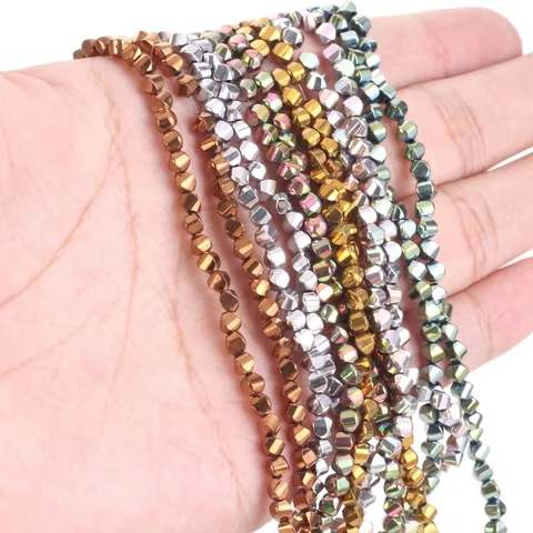 Electroplated Hematite Beads Faceted Twisted Square Stone Spacer Beads For DIY Bracelet Necklace Jewelry Making