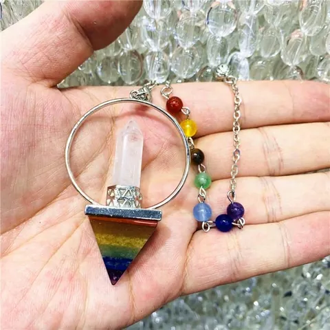 Natural Crystal Hexagonal Column Pyramid Pendant Necklace 7 Chakra Stone Beads Healing Point Crystal Ornament Jewelry For Women Men