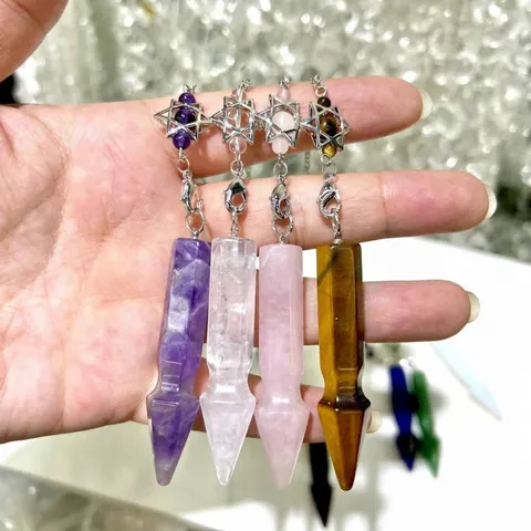 Natural Crystal Arrowhead Pendulum Necklace For Women Hexagram Dreamcatcher Feather Charm Healing Stone Pendant Spiritual Jewelry
