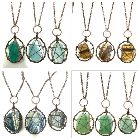 Collana con Ciondolo a Stella Avvolta Manualmente Pietra Naturale Ametista Occhio di Tigre Amazonite Gioielli Bohemian Donna