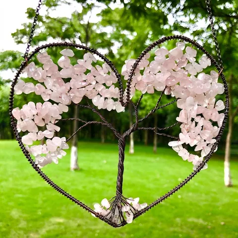 Albero della Vita Filo Avvolto Cuore Frammenti di Cristallo Ornamento Pendente Chakra Pietra Naturale Acchiappasogni Casa Pendente Finestra