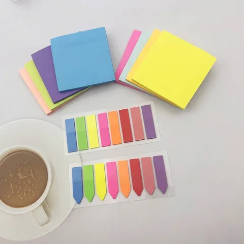 Fluorescent Multicolor Sticky Notes Set PET Translucent Index Tabs Message Markers Page Flags Memo Pad Office School Supplies