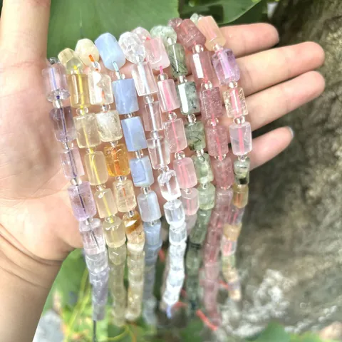 Pietra Naturale Sfaccettata Cilindro Perline Sciolte Cristallo Perline Semilavorate per Fai da Te Bracciale Collana Creazione di Gioielli Artigianato