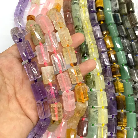 Perline Sciolte Cilindriche Sfaccettate in Cristallo Naturale Materiale per Creazione Gioielli Fai-da-te per Collana Bracciale Accessorio Artigianale