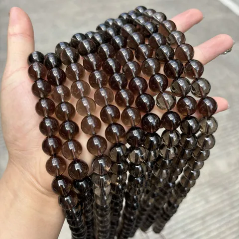 Perle Tonde in Quarzo Fumè Naturale del Brasile Alta Chiarezza Perle di Pietra Preziosa Sfuse per Creazione Gioielli Fai da Te Collane Braccialetti
