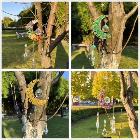 Acchiappasole Luna in Cristallo Naturale Scacciapensieri Pendente in Lega di Rame per Casa Giardino Balcone Arredamento Boho Regalo