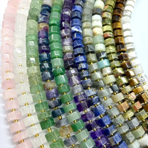 Faceted Abacus Cylinder Natural Stone Loose Beads Semi-finished Crystal Gemstone Spacer Beads for DIY Jewelry Making Crafts Handicrafts