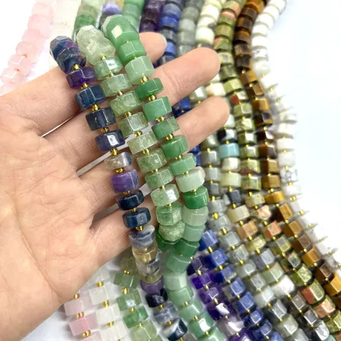Faceted Abacus Cylinder Natural Stone Loose Beads Semi-finished Crystal Gemstone Spacer Beads for DIY Jewelry Making Crafts Handicrafts