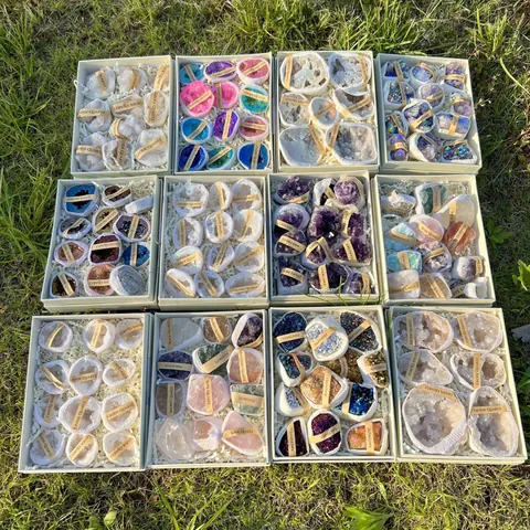 Coffret Cadeau Spécimen Minéral Pierre Brute Améthyste Naturelle Agate Géode Pour Décoration Bureau Maison Pierre d'Énergie