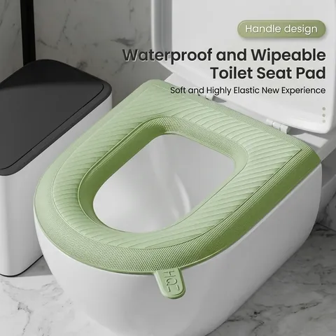 Waterproof EVA Toilet Seat Cover With Handle Universal Washable High Elastic Foam Bathroom Commode Mat For Home All Seasons