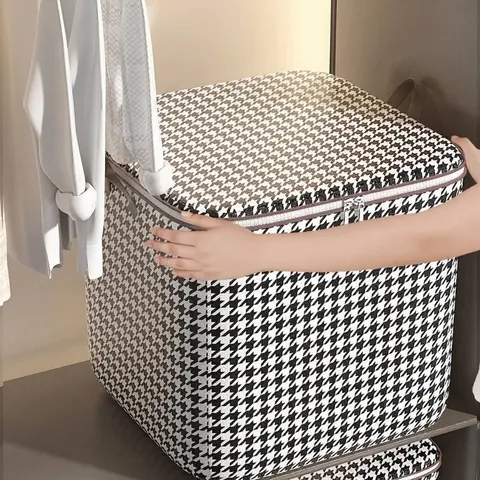 Borsa Portaoggetti Pieghevole Pied-de-poule Tessuto Non Tessuto Organizer per Trapunta Grande Capacità Scatola Antipolvere