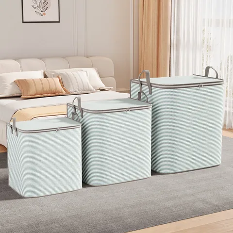 Striped Storage Bag Non-woven Fabric Waterproof Moisture-proof Quilt Clothes Organizer For Moving Home Large Capacity Bag