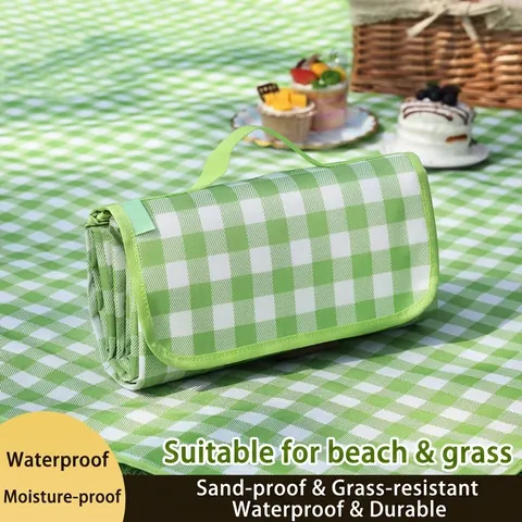 Portable Waterproof Outdoor Picnic Blanket Thickened Moisture-Proof Camping Mat For Beach Park Grass Folding Handheld Gingham Picnic Rug