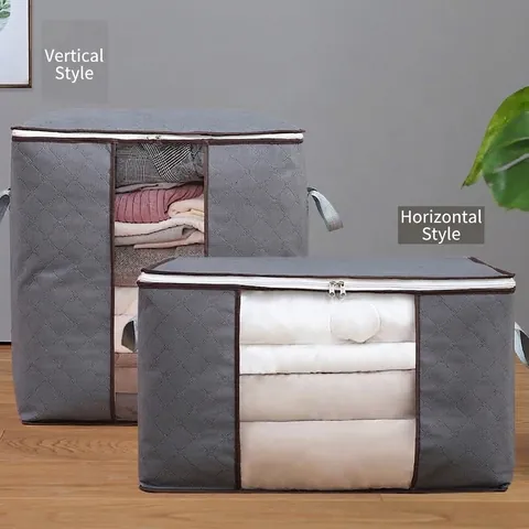 Large Capacity Thick Non-Woven Quilt Storage Bag With Transparent Window Reinforced Handle Double Zipper Closet Clothes Organizer