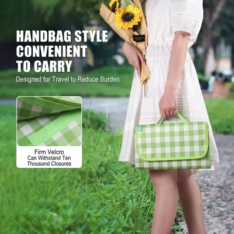 Portable Waterproof Outdoor Picnic Blanket Thickened Moisture-Proof Camping Mat For Beach Park Grass Folding Handheld Gingham Picnic Rug
