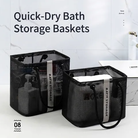 Bolsa de Almacenamiento de Baño de Malla Portátil Con Asa Organizador Transpirable de Secado Rápido Para Accesorios de Aseo de Viaje Cesta de Ducha