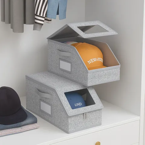 Caja de Almacenamiento Plegable para Gorras de Béisbol Con Ventana Transparente y Asa Tela No Tejida Organizador de Sombreros Apilable