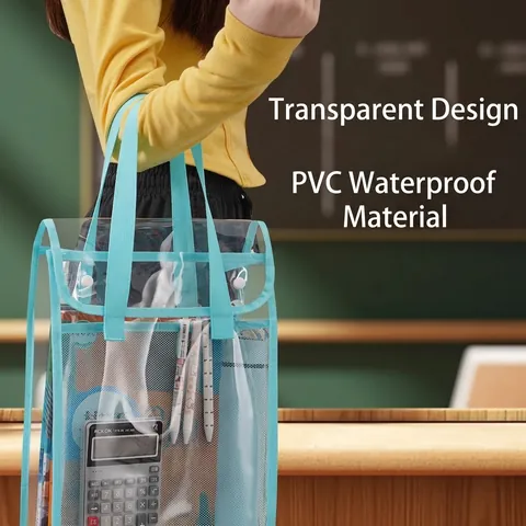 Transparente PVC Dokumententasche Wasserdichte Gitter Schultasche Für Studenten Prüfung Aufbewahrungsmappe Mit Druckknopf