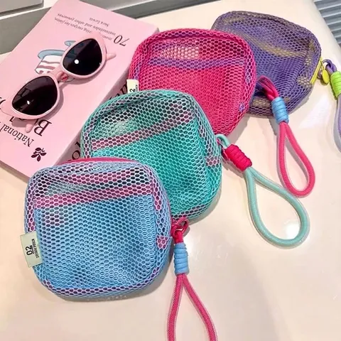 Mini Bolsa de Maquillaje de Malla de Dopamina Bolsa de Almacenamiento de Artículos de Tocador de Viaje Portátil Organizador Cosmético para Mujeres Niñas