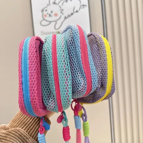 Mini Bolsa de Maquillaje de Malla de Dopamina Bolsa de Almacenamiento de Artículos de Tocador de Viaje Portátil Organizador Cosmético para Mujeres Niñas