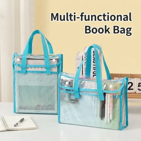 Transparente PVC Dokumententasche Wasserdichte Gitter Schultasche Für Studenten Prüfung Aufbewahrungsmappe Mit Druckknopf