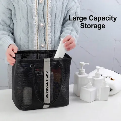 Minimalist Mesh Toiletry Bag Large Capacity Quick Drying Bathroom Shower Caddy Tote Portable Organizer For Swimming Travel