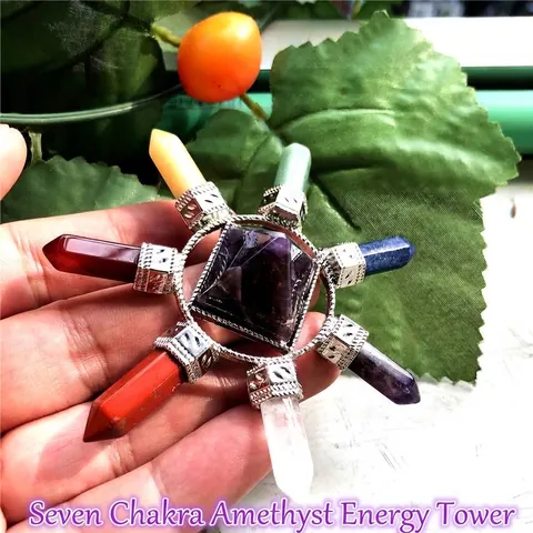 Sieben Chakra Kristall Energie Pyramide Stein Ornament Natur Amethyst Stern Geometrisch Heilstein Home Office Dekoration