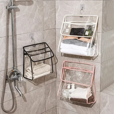 Borsa Portaoggetti Impermeabile da Appendere in Bagno Organizer da Parete in PVC Trasparente per Vestiti Asciugamani Tasche Chiare