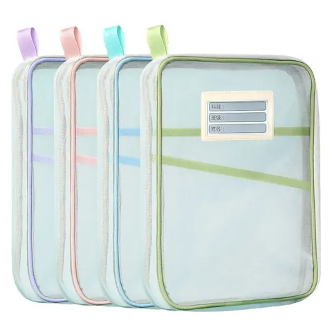 A4 Large Capacity Mesh Subject File Bag 3 Layer L Shaped Opening Document Organizer For Student Test Paper Storage Pouch