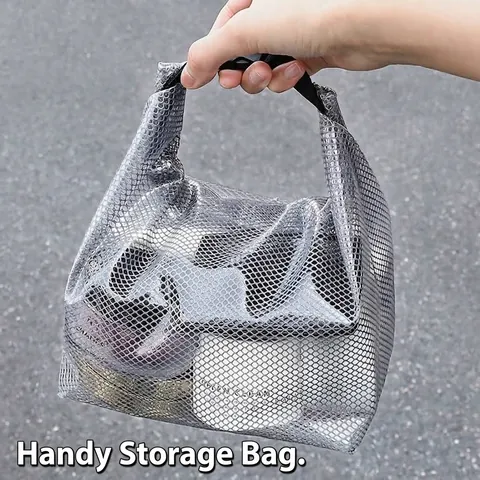 Waterproof Nylon Mesh Toiletry Bag Large Capacity Portable Travel Makeup Storage Bag With Buckle Handheld Wash Bag