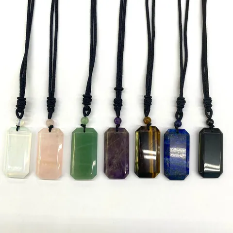 Collana con Ciondolo in Cristallo Naturale Pietra Rettangolare Sfaccettata Pietra Energetica Curativa Con Cordino Intrecciato a Mano Gioielli Unisex