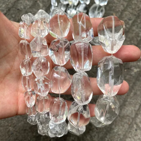 Natural Brazilian White Crystal Smoky Quartz Loose Beads Irregular Faceted Gemstone Strands For DIY Jewelry Making Bracelet Necklace Accessories