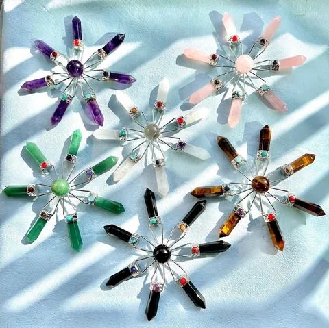 Natural Crystal Hexagonal Pillar Star Ornament Healing Stone Amethyst Rose Quartz White Crystal Desktop Energy Decoration