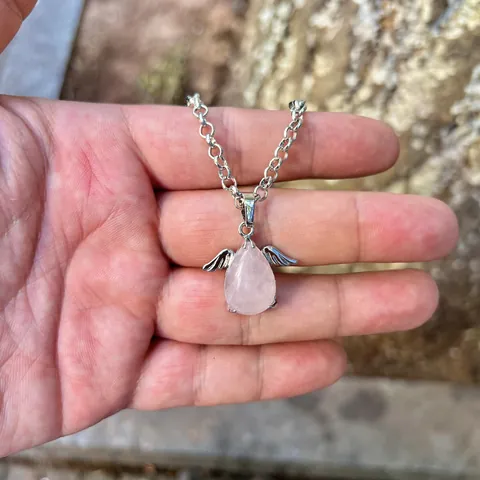 Natural Stone Angel Wing Pendant For Jewelry Making DIY Amethyst Rose Quartz Teardrop Shape Crystal Pendant Only Without Chain