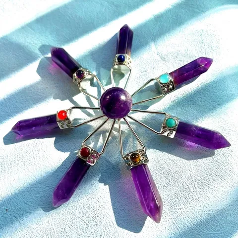 Natural Crystal Hexagonal Pillar Star Ornament Healing Stone Amethyst Rose Quartz White Crystal Desktop Energy Decoration