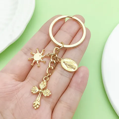 Vintage Alloy Cross Sun Moon Star Keychain Religious Angel Wings Gothic Bat Car Bag Charm Pendant Accessory